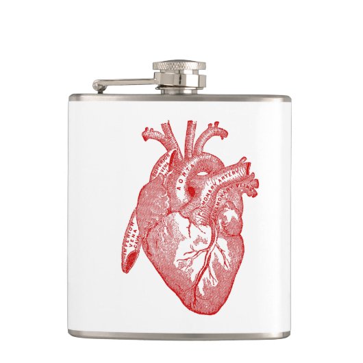 Rotes antikes anatomisches Herz Flachmann (Vorderseite)