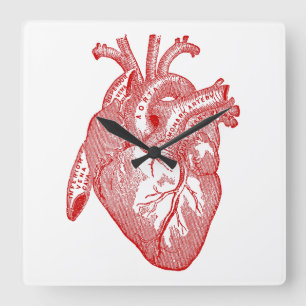 Rotes antikes anatomisches Herz Quadratische Wanduhr