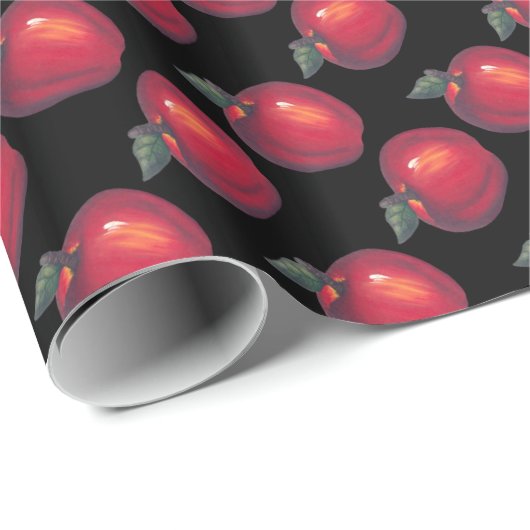 Rotes Apfel-Schwarzes Geschenkpapier (Rolleneckpunkt)