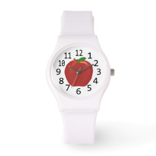 Rotes Apple-Malen und Zahl-Uhr Armbanduhr