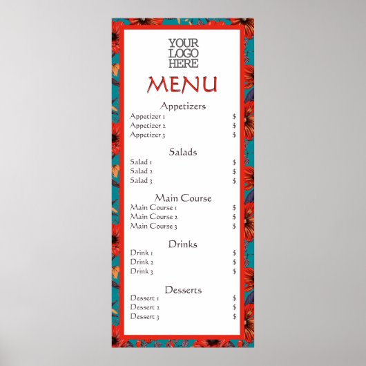Rotes Aquamarines Blumenrestaurant Poster (Vorne)