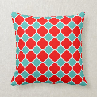 Rotes aquamarines Quatrefoil Muster Kissen