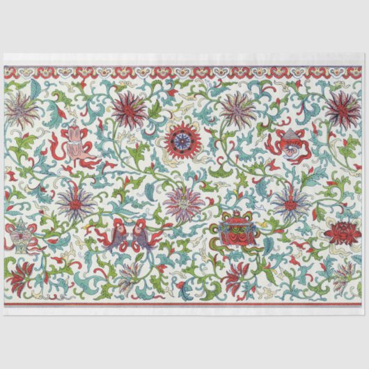 Rotes, aquamarines und lila Blumendekutangewebe Seidenpapier (Vorderseite)