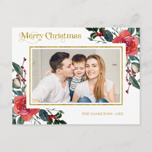 Rotes Aquarell Blütenwein Weihnachten Foto Postkarte (Vorderseite)