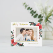 Rotes Aquarell Blütenwein Weihnachten Foto Postkarte (Stehend Vorderseite)