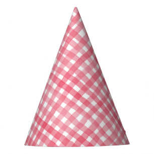 Rotes Aquarell Kariertes Muster Geburtstagsparty H Partyhütchen