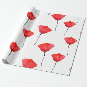 Rotes Aquarell-Mohnblumen-Muster Geschenkpapier