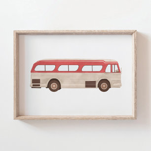 Rotes Aquarell-Vintage-Busposter Poster