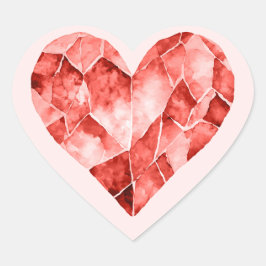 Rotes Aquarellherz im Diamantenstil Herz-Aufkleber