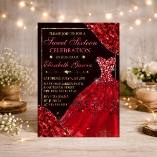 Rotes Aquarellkleid & glamouröse Kanten Sweet Sixt Einladung