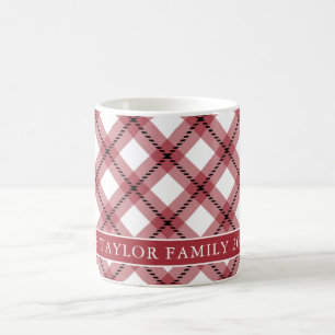 Rotes Argyle-Karomuster-Farmhaus-Familienname Kaffeetasse