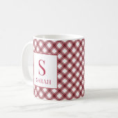 Rotes Argyle-Karomuster Monogramm Name Kaffeetasse (Vorderseite Links)