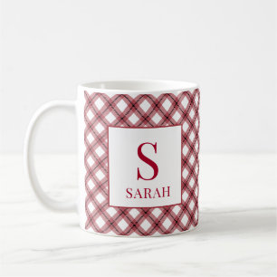 Rotes Argyle-Karomuster Monogramm Name Kaffeetasse