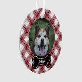 Rotes Argyle-Karree-Knochenanhänger-Hundefoto Ornament (Vorderseite)