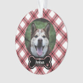 Rotes Argyle-Karree-Knochenanhänger-Hundefoto Ornament (Vorderseite)