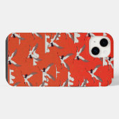 Rotes asiatisches Kranmuster iPhone Hülle (Rückseite (Horizontal))