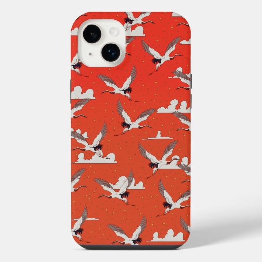 Rotes asiatisches Kranmuster iPhone Hülle (Rückseite)