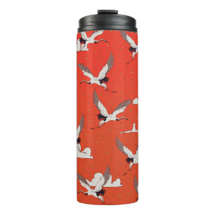 Rotes asiatisches Kranmuster Thermosbecher