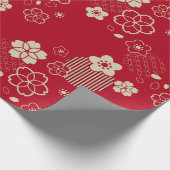 Rotes asiatisches Muster mit Frühlingsblumen Geschenkpapier (Ecke)