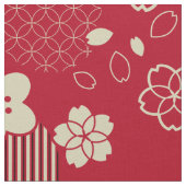 Rotes asiatisches Muster mit Frühlingsblumen Stoff (Nahaufnahme)