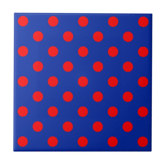 Rotes auf blauem Polka-Punkte-Musterdesign  Fliese (Vorderseite)
