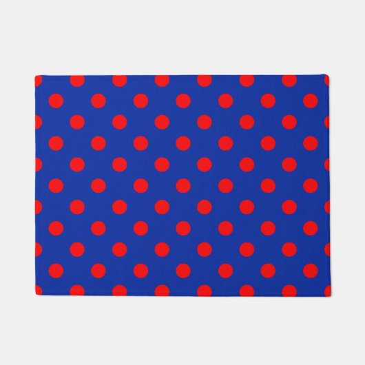 Rotes auf blauem Polka-Punkte-Musterdesign  Fußmatte (Vorderseite)