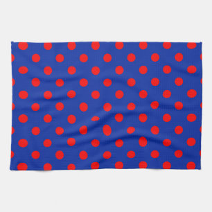Rotes auf blauem Polka-Punkte-Musterdesign  Geschirrtuch