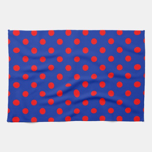 Rotes auf blauem Polka-Punkte-Musterdesign Geschirrtuch (Horizontal)