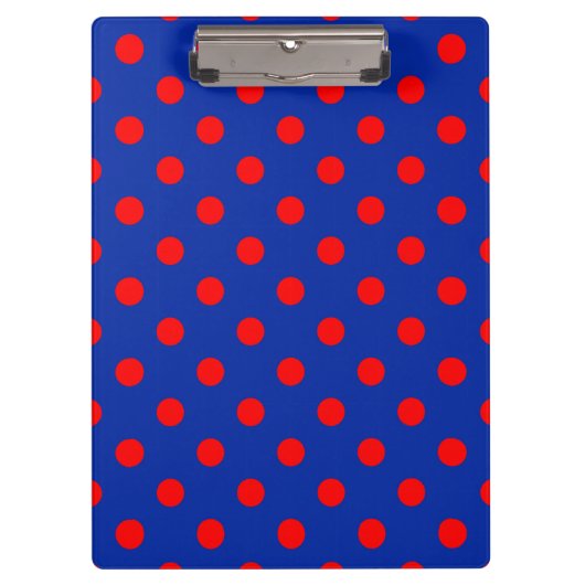 Rotes auf blauem Polka-Punkte-Musterdesign Klemmbrett (Vorderseite)