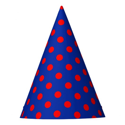 Rotes auf blauem Polka-Punkte-Musterdesign Partyhütchen (Vorderseite)