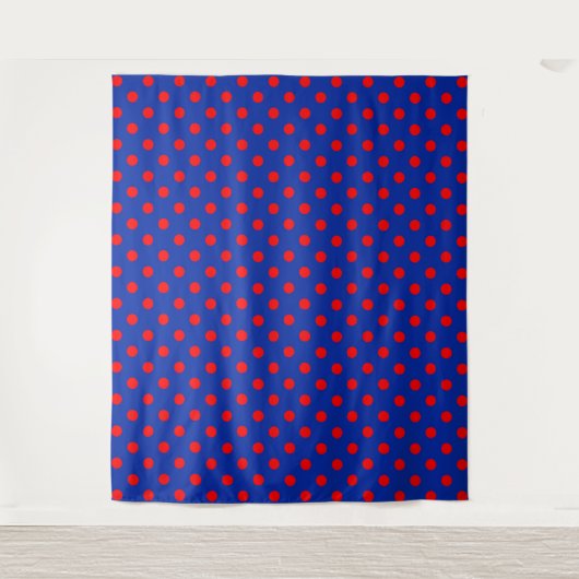 Rotes auf blauem Punkte-Muster-Design Wandteppich (Vorderseite)