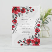 Rotes auffallendes Winterhochzeit Einladung (Stehend Vorderseite)