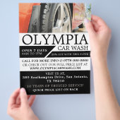 Rotes Auto, Auto Wash, Reinigungsservice Werbung Flyer (Hand)