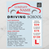 Rotes Auto-Logo, Fahrschule, Lehrerwerbung Flyer (Vorne)