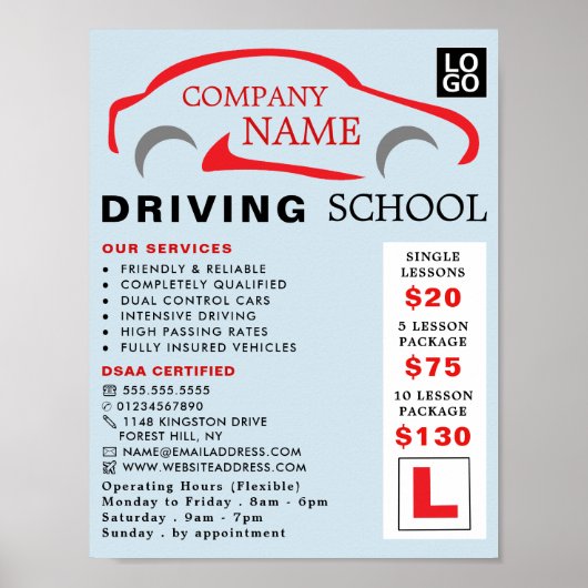 Rotes Auto-Logo, Fahrschule, Lehrerwerbung Poster (Vorne)