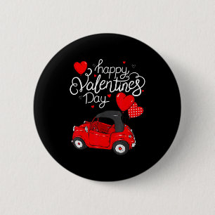 Rotes Auto mit Herzen Frohen Valentinstag Geschenk Button