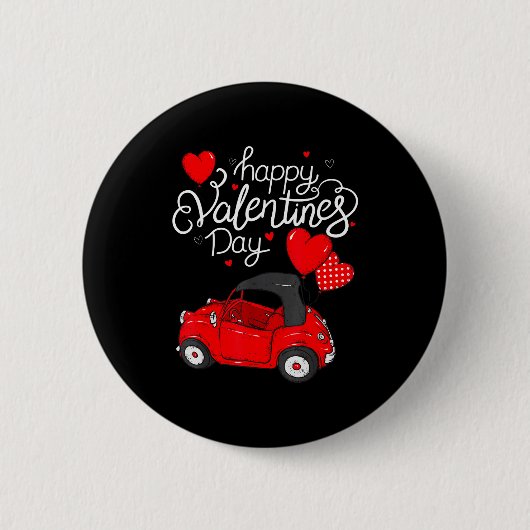 Rotes Auto mit Herzen Frohen Valentinstag Geschenk Button (Vorderseite)