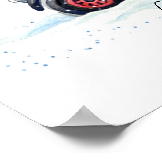 Rotes Auto mit Weihnachtsbaumen im Schnee Poster (Ecke)