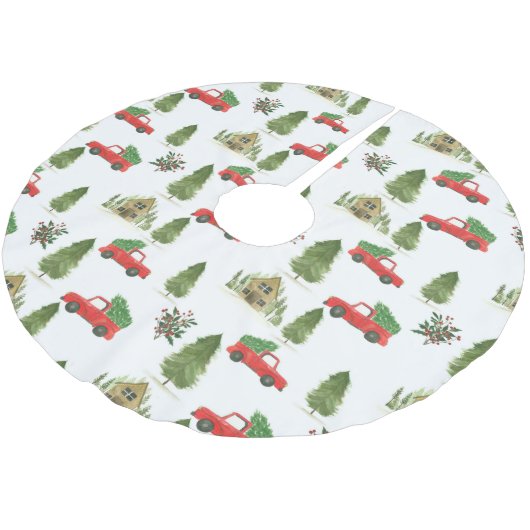 Rotes Auto mit Weihnachtsbaumrock Polyester Weihnachtsbaumdecke (Schrägansicht)