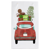 Rotes Auto mit Weihnachtsgeschenken Kleine Geschen Geschenktüte (Rückseite)