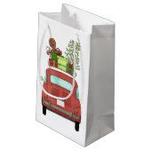 Rotes Auto mit Weihnachtsgeschenken Kleine Geschen Geschenktüte (Rückseite Schrägansicht)