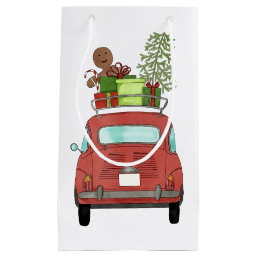 Rotes Auto mit Weihnachtsgeschenken Kleine Geschen Geschenktüte (Vorderseite)