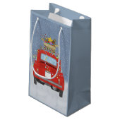 Rotes Auto mit Weihnachtsgeschenken Kleine Geschen Kleine Geschenktüte (Rückseite Schrägansicht)