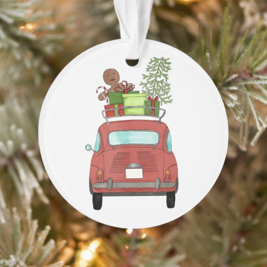 Rotes Auto mit Weihnachtsgeschenken Ornament (Baum)