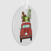 Rotes Auto mit Weihnachtsgeschenken Ornament (Vorderseite)