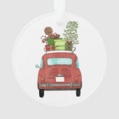 Rotes Auto mit Weihnachtsgeschenken Ornament (Rückseite)