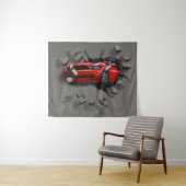 Rotes Auto stürzt durch die Mauer ab Wandteppich (Beispiel (Horizontal))
