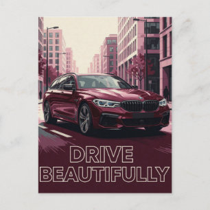 🌆 Rotes Automobil Stadt Nacht Postkarte