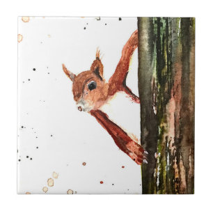 Rotes Baby-Eichhörnchen Aquarell Tier Wildtiere Fliese
