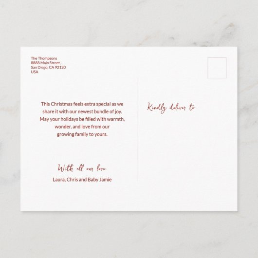 Rotes Baby - Erstes Weihnachten Benutzerdefinierte Postkarte (Rückseite)